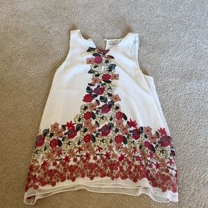 Max Studio Floral Embroidered Sleeveless White Tank Top